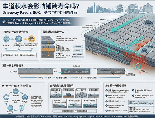 车道积水会影响铺砖寿命吗?Driveway Pavers 排水与基层详解(图1) 车道积水会影响铺砖寿命吗?Driveway Pavers 排水与基层详解(图1)