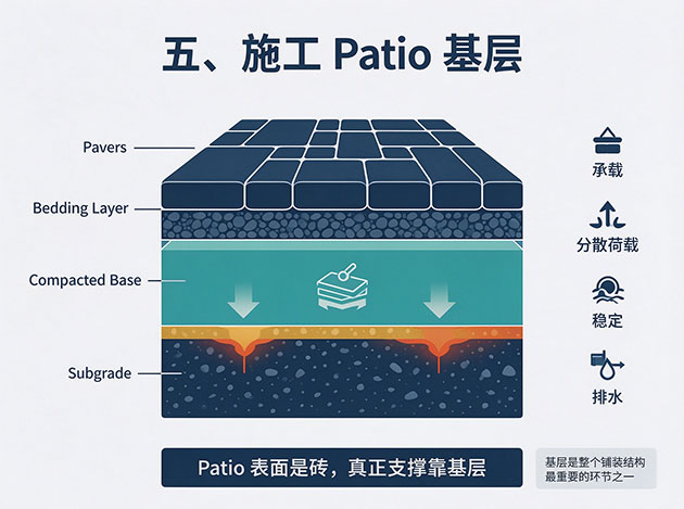 施工 Patio 基层 露台施工工艺:从场地准备到铺装完成的完整施工流程(图6)