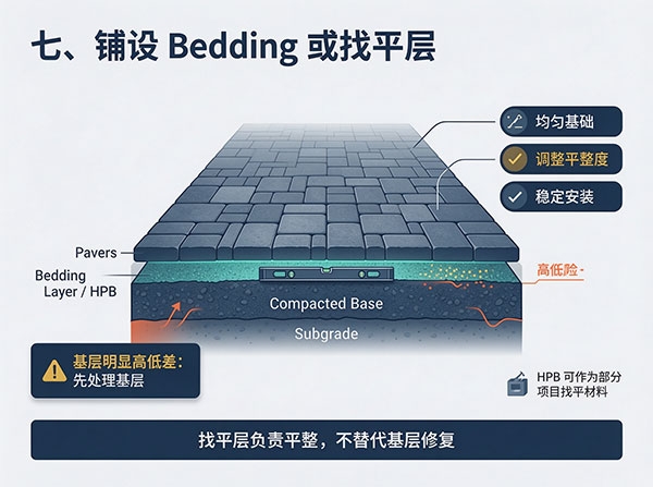铺设 HPB 或找平层 车道铺砖施工工艺:从基层处理到铺装完成的完整施工流程(图7)