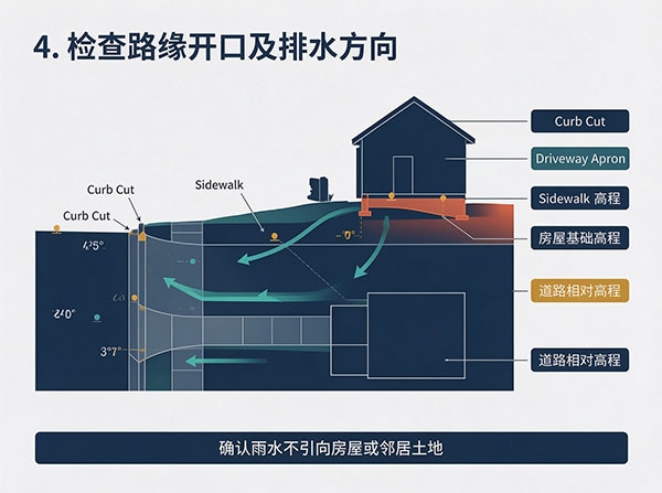 检查路缘开口及排水方向 万锦/列治文山前院车道加宽指南:最新 Bylaw 法规、铺砖宽度与分层夯实防下沉施工(图6)