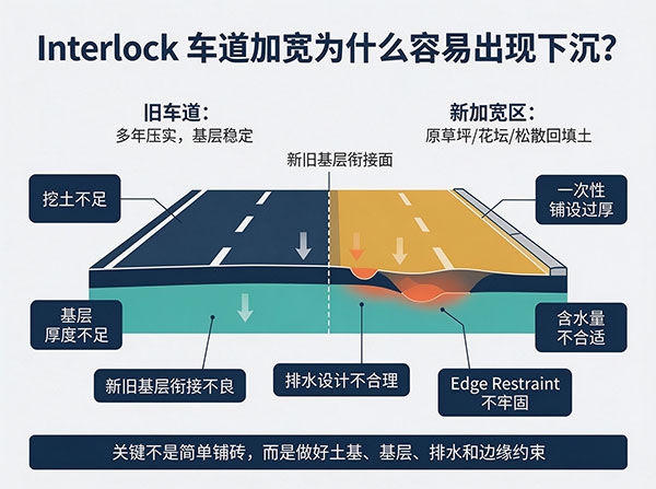 Interlock 车道加宽为什么容易出现下沉 万锦/列治文山前院车道加宽指南:最新 Bylaw 法规、铺砖宽度与分层夯实防下沉施工(图7)